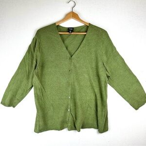 Eileen Fisher Linen/Cotton Button Cardigan Sweater Office Layer